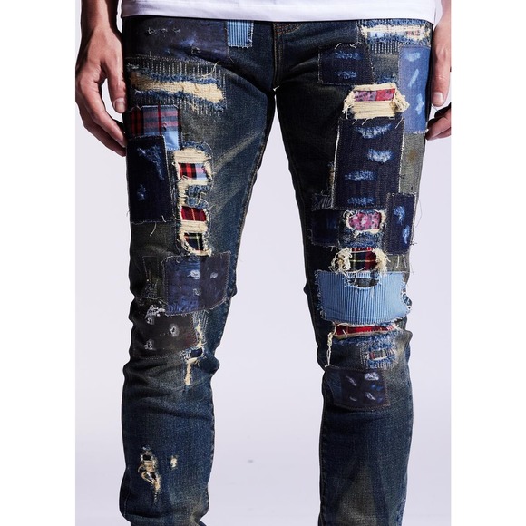 Embellish NYC Men's Rip & Repair Patchwork Distressed Skinny Fit Denim Jeans - Picture 3 of 6